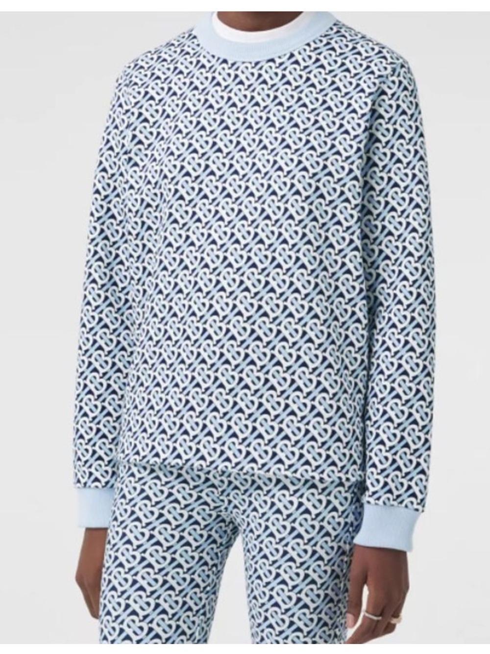 Burberry Blue & White Monogram Fairhall Crewneck Sweater
